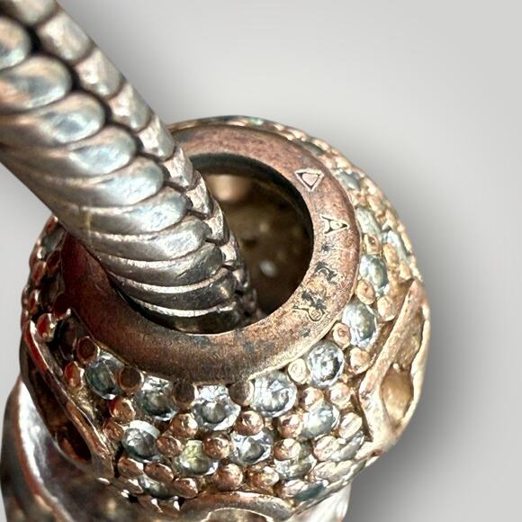 Pandora Moments Silver & Rose Gold Charm Bracelet -925 with Heart Clasp & Charms - Picture 6 of 11